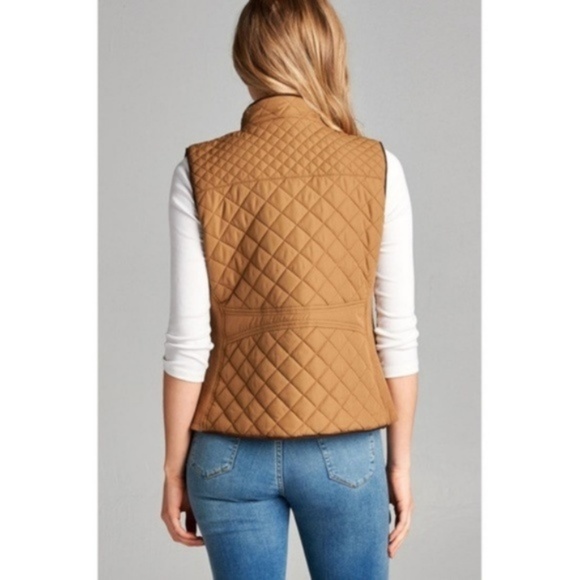 Dark Tan Basic Vest with Suede Piping Detail - Picture 4 of 4